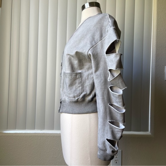 Women's V Neck Button Down Split Long Sleeve French Terry Jacket Cardigan Size: - Picture 5 of 8